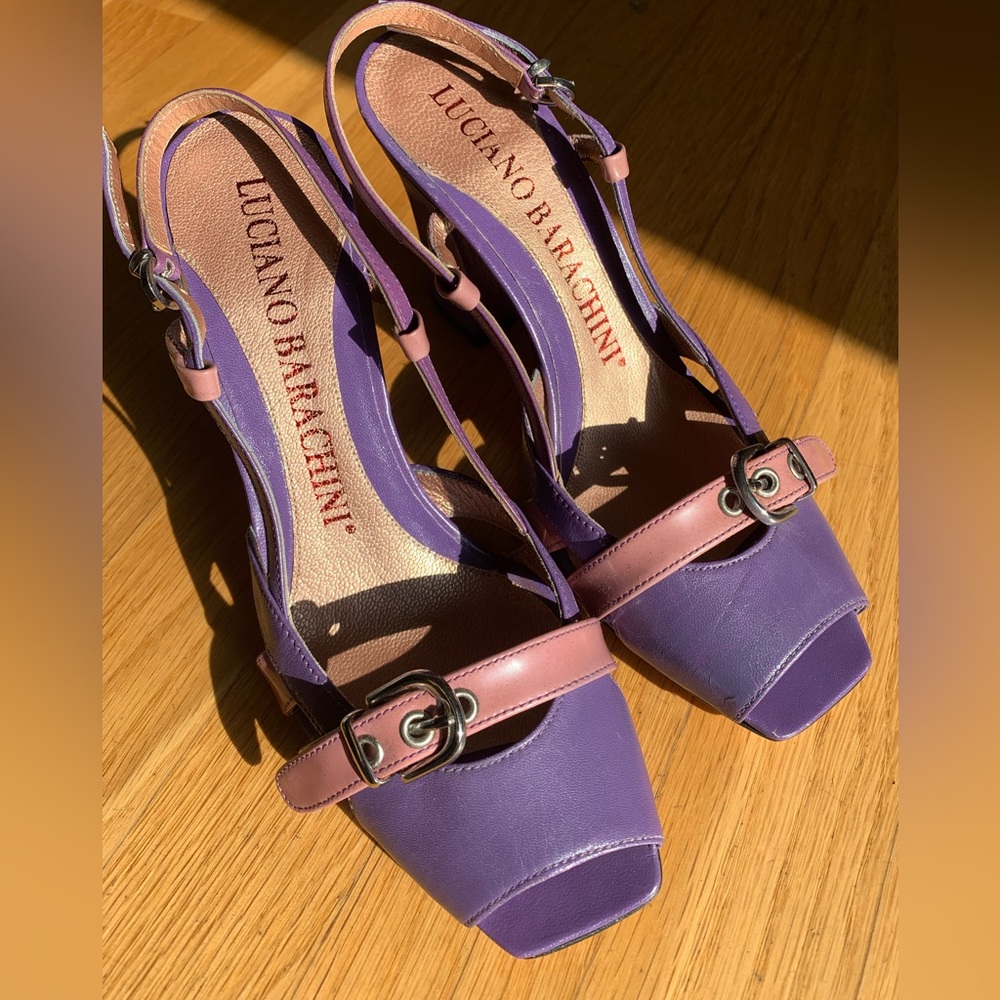 Luciano Barachini lavender/pink slingback sandals. Bought in Paris 2008.